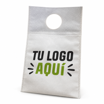 Bolsa promocional blanca con mensaje verde