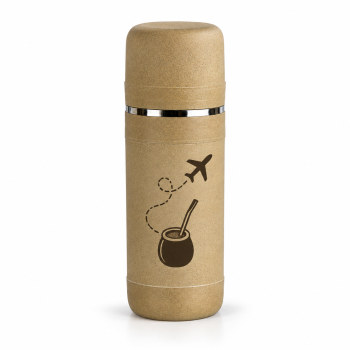 Termo beige con diseño de viaje